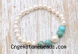 CFB614 6-7mm potato white freshwater pearl & blue sea sediment jasper stretchy bracelet