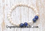 CFB616 6-7mm potato white freshwater pearl & lapis lazuli stretchy bracelet