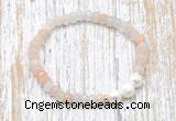 CFB710 faceted rondelle pink aventurine & potato white freshwater pearl stretchy bracelet