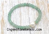 CFB712 faceted rondelle green aventurine & potato white freshwater pearl stretchy bracelet