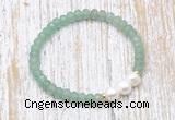 CFB713 faceted rondelle green aventurine & potato white freshwater pearl stretchy bracelet