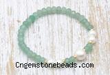 CFB714 faceted rondelle green aventurine & potato white freshwater pearl stretchy bracelet