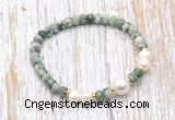 CFB717 faceted rondelle Qinghai jade & potato white freshwater pearl stretchy bracelet