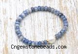 CFB718 faceted rondelle blue spot stone & potato white freshwater pearl stretchy bracelet