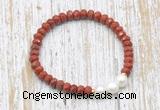 CFB731 faceted rondelle red jasper & potato white freshwater pearl stretchy bracelet