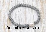 CFB733 faceted rondelle grey picture jasper & potato white freshwater pearl stretchy bracelet