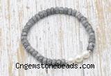 CFB734 faceted rondelle grey picture jasper & potato white freshwater pearl stretchy bracelet