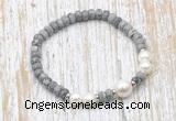 CFB735 faceted rondelle grey picture jasper & potato white freshwater pearl stretchy bracelet