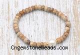 CFB736 faceted rondelle picture jasper & potato white freshwater pearl stretchy bracelet