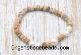 CFB738 faceted rondelle picture jasper & potato white freshwater pearl stretchy bracelet