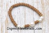 CFB741 faceted rondelle wooden jasper & potato white freshwater pearl stretchy bracelet