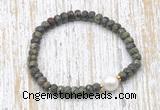 CFB742 faceted rondelle dragon blood jasper & potato white freshwater pearl stretchy bracelet