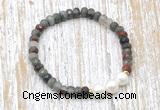 CFB746 faceted rondelle African bloodstone & potato white freshwater pearl stretchy bracelet