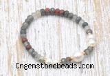 CFB747 faceted rondelle African bloodstone & potato white freshwater pearl stretchy bracelet