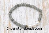 CFB749 faceted rondelle labradorite & potato white freshwater pearl stretchy bracelet