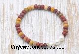 CFB761 faceted rondelle mookaite & potato white freshwater pearl stretchy bracelet