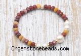 CFB762 faceted rondelle mookaite & potato white freshwater pearl stretchy bracelet