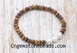 CFB767 faceted rondelle yellow tiger eye & potato white freshwater pearl stretchy bracelet