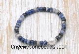 CFB769 faceted rondelle sodalite & potato white freshwater pearl stretchy bracelet