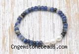 CFB770 faceted rondelle sodalite & potato white freshwater pearl stretchy bracelet