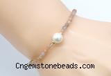 CFB802 4mm faceted round orange moonstone & potato white freshwater pearl bracelet