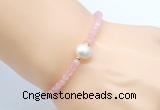 CFB805 4mm faceted round rose quartz & potato white freshwater pearl bracelet