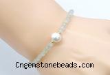 CFB807 4mm faceted round prehnite & potato white freshwater pearl bracelet