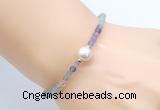 CFB809 4mm faceted round fluorite & potato white freshwater pearl bracelet