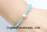 CFB815 4mm faceted round amazonite & potato white freshwater pearl bracelet