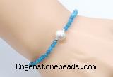 CFB816 4mm faceted round apatite & potato white freshwater pearl bracelet