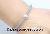 CFB819 4mm faceted round blue angel skin & potato white freshwater pearl bracelet