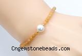 CFB822 4mm faceted round yellow jade & potato white freshwater pearl bracelet