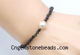 CFB828 4mm faceted round golden obsidian & potato white freshwater pearl bracelet