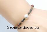 CFB838 4mm faceted round picasso jasper & potato white freshwater pearl bracelet