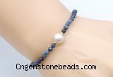 CFB844 4mm faceted round dumortierite & potato white freshwater pearl bracelet
