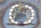 CFB909 Hand-knotted 9mm - 10mm rice white freshwater pearl & amethyst bracelet