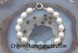 CFB911 Hand-knotted 9mm - 10mm rice white freshwater pearl & aquamarine bracelet