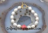 CFB920 Hand-knotted 9mm - 10mm rice white freshwater pearl & red banded agate bracelet