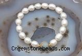 CFB925 9mm - 10mm rice white freshwater pearl & serpentine jasper stretchy bracelet