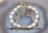 CFB933 Hand-knotted 9mm - 10mm rice white freshwater pearl & rose quartz bracelet