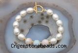 CFB936 Hand-knotted 9mm - 10mm rice white freshwater pearl & morganite bracelet
