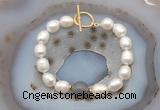 CFB964 Hand-knotted 9mm - 10mm rice white freshwater pearl & grey agate bracelet