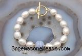 CFB971 Hand-knotted 9mm - 10mm rice white freshwater pearl & blue lace agate bracelet