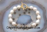 CFB972 Hand-knotted 9mm - 10mm rice white freshwater pearl & montana agate bracelet