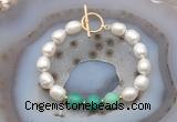CFB973 Hand-knotted 9mm - 10mm rice white freshwater pearl & grass agate bracelet