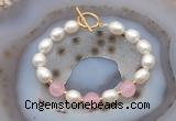 CFB984 Hand-knotted 9mm - 10mm rice white freshwater pearl & candy jade bracelet