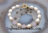 CFB985 Hand-knotted 9mm - 10mm rice white freshwater pearl & candy jade bracelet