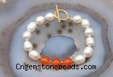 CFB987 Hand-knotted 9mm - 10mm rice white freshwater pearl & candy jade bracelet