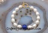 CFB991 Hand-knotted 9mm - 10mm rice white freshwater pearl & candy jade bracelet