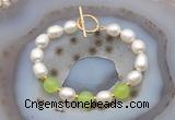 CFB993 Hand-knotted 9mm - 10mm rice white freshwater pearl & candy jade bracelet